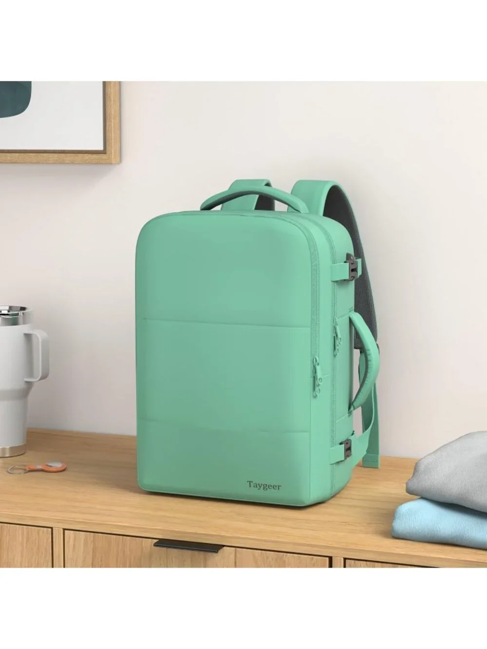 Women's Peargreen 15.6inch Laptop Mochila Flight Approved Daypack with Pocket